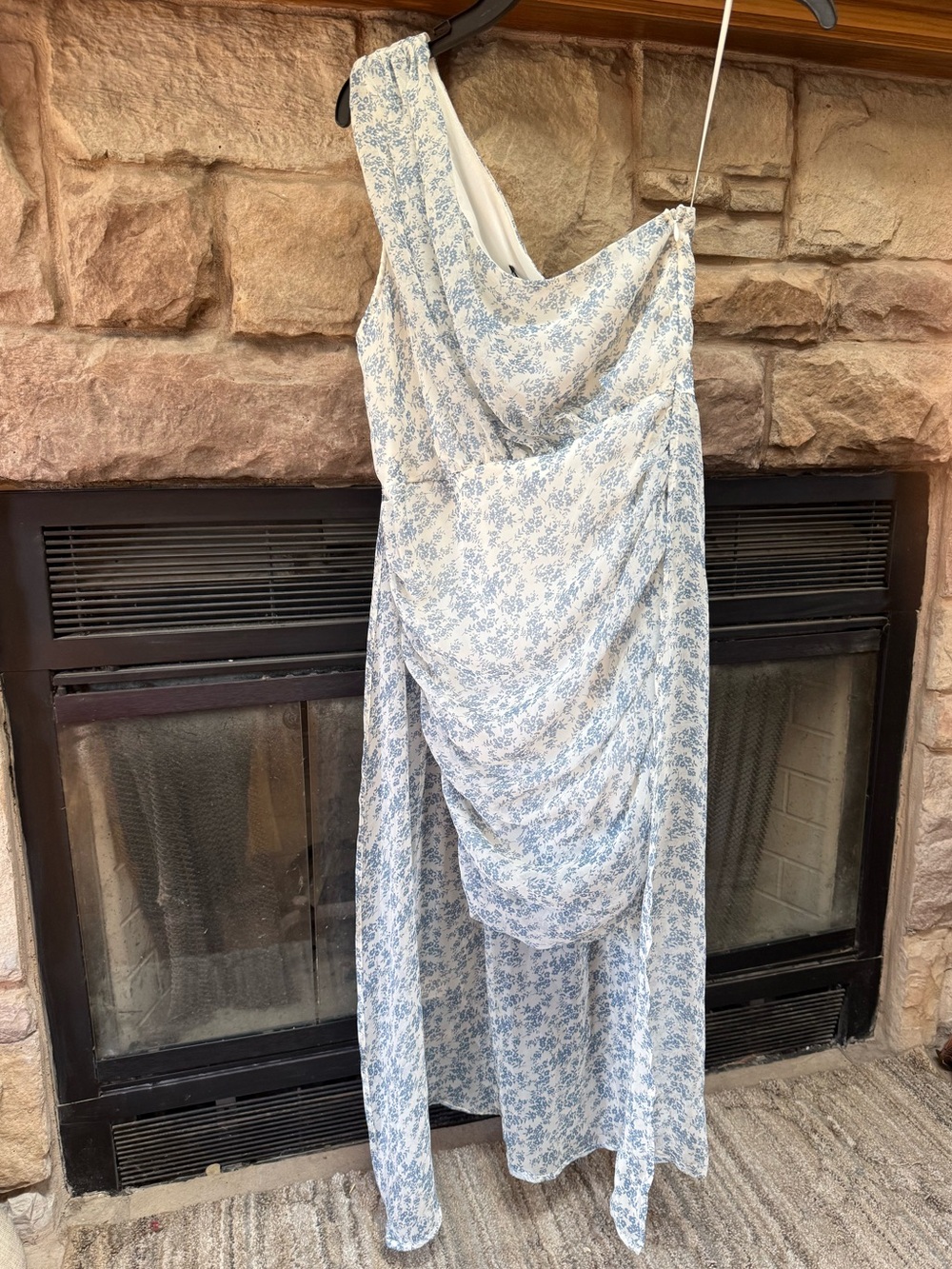 Nasty Gal Pale Blue Floral One-Shoulder Maxi Dress